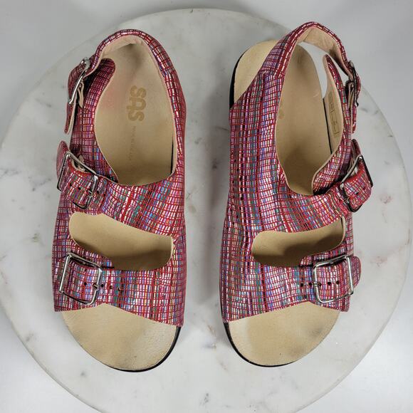 SAS Relaxed Rainbow Sandals Womens 7 Red Leather Open Toe Casual Slingback Strap - Picture 8 of 16
